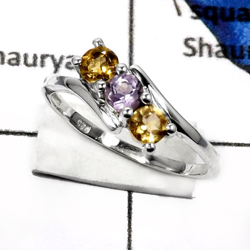 Citirne & Amethyst Cut E - RSS810-Eye Catching Cut Gemstone Weddings Rings 925 Sterling Silver Citirne & Amethyst Cut E - RSS810-Eye Catching Cut Gemstone Weddings Rings 925 Sterling Silver
