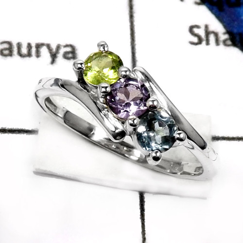 Peridot,Blue Topaz & Amethyst J - RSS810-Eye Catching Cut Gemstone Weddings Rings 925 Sterling Silver Peridot,Blue Topaz & Amethyst J - RSS810-Eye Catching Cut Gemstone Weddings Rings 925 Sterling Silver