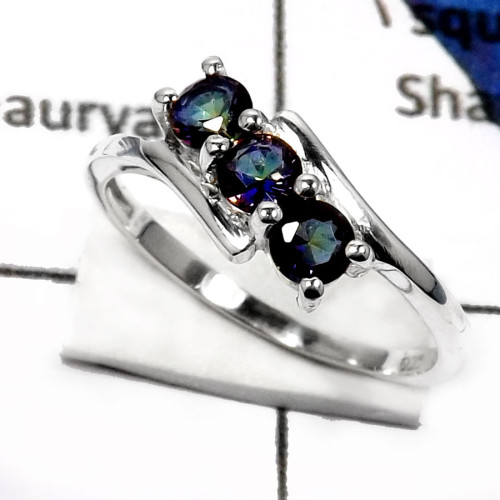 Mystic Quartz K - RSS810-Eye Catching Cut Gemstone Weddings Rings 925 Sterling Silver Mystic Quartz K - RSS810-Eye Catching Cut Gemstone Weddings Rings 925 Sterling Silver
