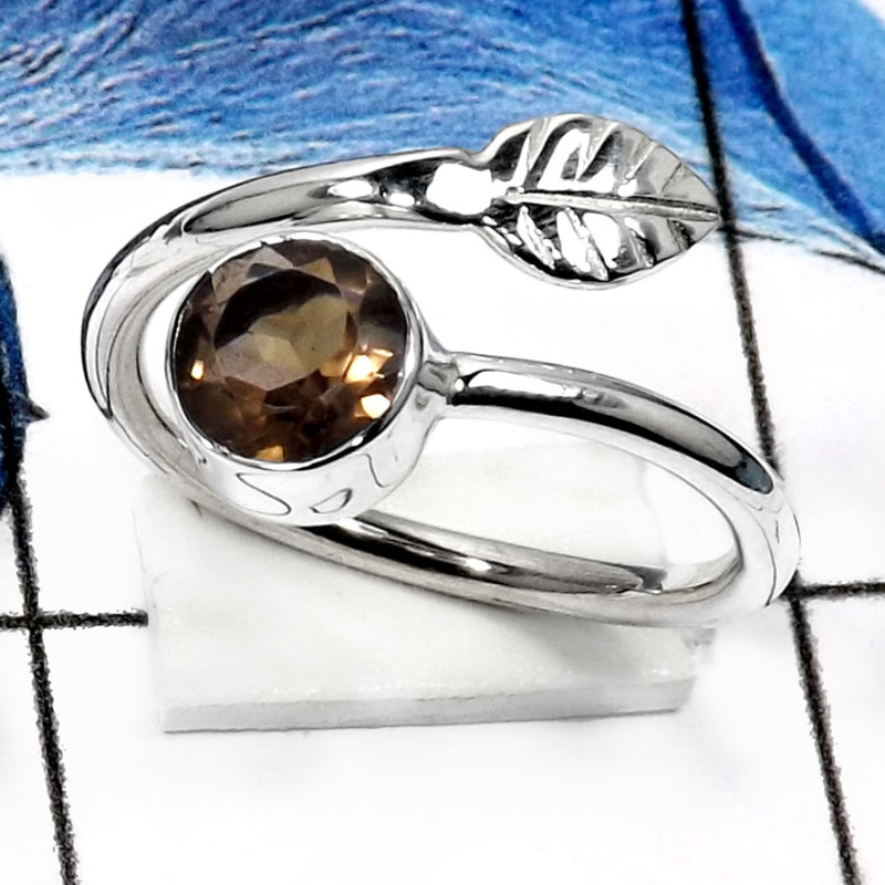 Smokey Quartz Cut E - SDR520-7x7 Round Cut Gemstones Designer Wholesale Rings 925 Sterling Silver Smokey Quartz Cut E - SDR520-7x7 Round Cut Gemstones Designer Wholesale Rings 925 Sterling Silver
