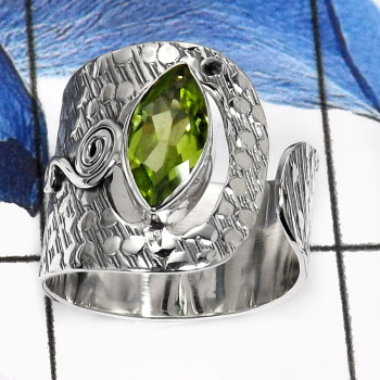Peridot B - SDR519-Adorable Designer Adjustable Hammered Rings 925 Sterling Silver