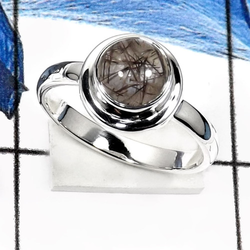 Black Rutile E - PSR738-Natural Gemstones Light Weight Plain Rings 925 Sterling Silver Black Rutile E - PSR738-Natural Gemstones Light Weight Plain Rings 925 Sterling Silver