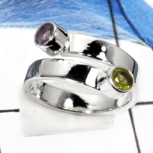 Amethyst Cut & Peridot C - RSS806-Fabulous Cut Gemstones Handmade Designer Rings 925 Sterling Silver
