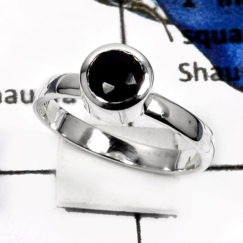 Black Onyx A - PSR737-Classic Cut Gemstones Light Weight Rings 925 Sterling Silver Black Onyx A - PSR737-Classic Cut Gemstones Light Weight Rings 925 Sterling Silver