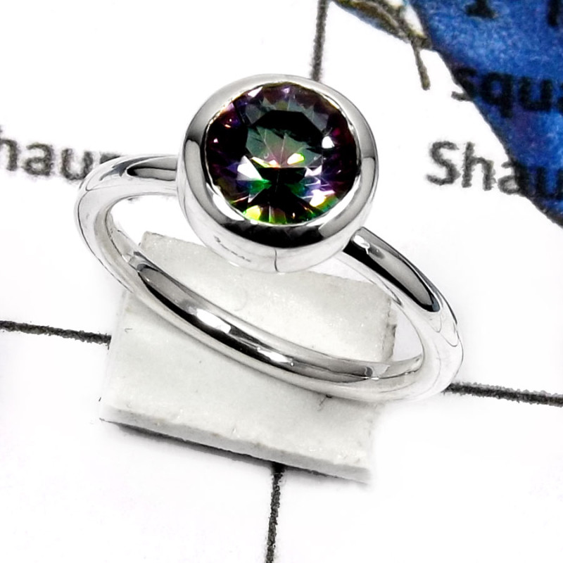 Mystic Quartz B - PSR737-Classic Cut Gemstones Light Weight Rings 925 Sterling Silver