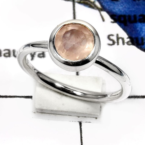 Rose Quartz C - PSR737-Classic Cut Gemstones Light Weight Rings 925 Sterling Silver