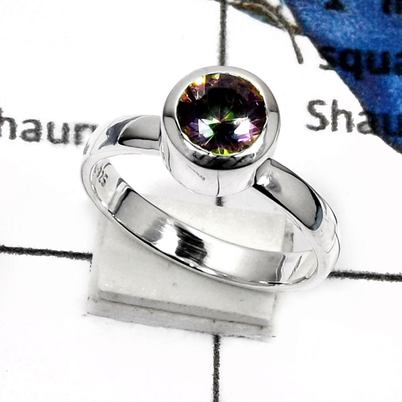 Mystic Quartz E - PSR737-Classic Cut Gemstones Light Weight Rings 925 Sterling Silver Mystic Quartz E - PSR737-Classic Cut Gemstones Light Weight Rings 925 Sterling Silver