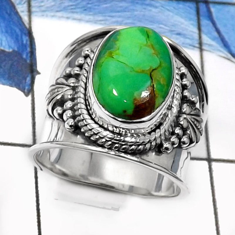 Green Turquoise E - SDR517-Amazing Party Look Handmade Fashion Rings 925 Sterling Silver Green Turquoise E - SDR517-Amazing Party Look Handmade Fashion Rings 925 Sterling Silver