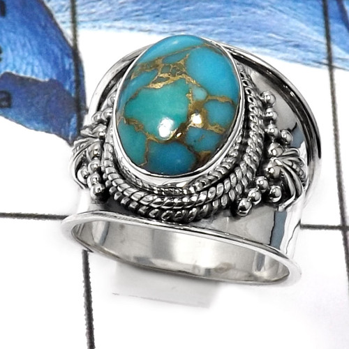 Blue Copper Turquoise G - SDR517-Amazing Party Look Handmade Fashion Rings 925 Sterling Silver
