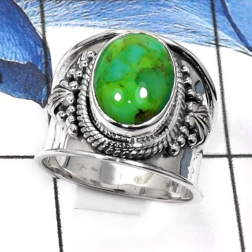Green Turquoise I - SDR517-Amazing Party Look Handmade Fashion Rings 925 Sterling Silver