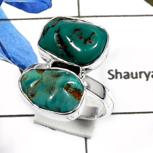 Tibet Turquoise C - SRR977-Natural Rough Gemstone Plain Rings 925 Sterling Silver
