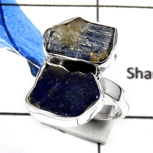 Blue Kyanite Rough E - SRR977-Natural Rough Gemstone Plain Rings 925 Sterling Silver