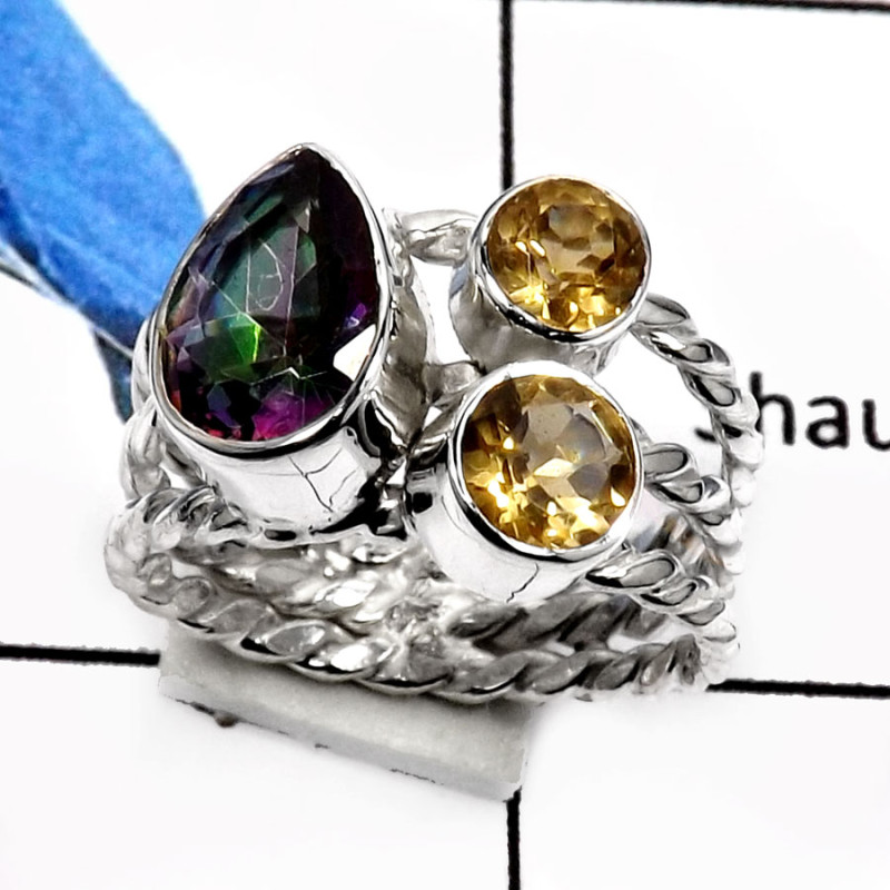 Peridot,Citrine & Garnet A - RSS801-Natural Cut Gemstones Designer Rings 925 Sterling Silver Peridot,Citrine & Garnet A - RSS801-Natural Cut Gemstones Designer Rings 925 Sterling Silver