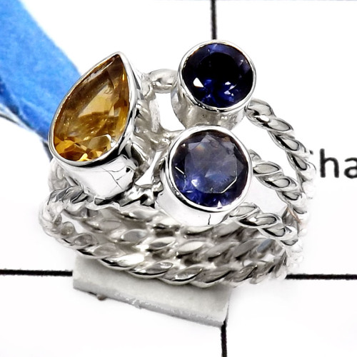Iolite Cut & Citirne C - RSS801-Natural Cut Gemstones Designer Rings 925 Sterling Silver