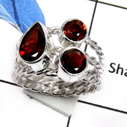 Garnet Cut H - RSS801-Natural Cut Gemstones Designer Rings 925 Sterling Silver