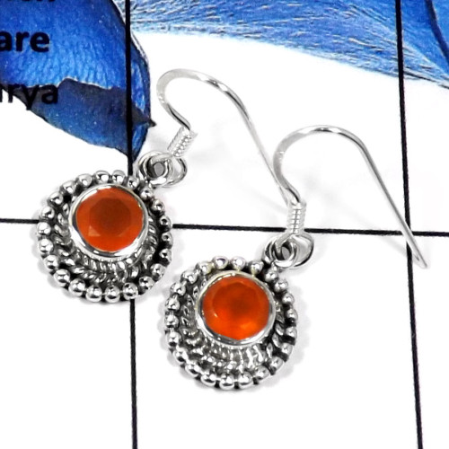 Carnelian Cut A - SDE572-Fabulous Cut Gemstone Designer Wedding Earrings 925 Sterling Silver