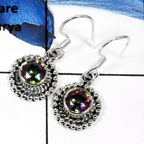 Mystic Quartz C - SDE572-Fabulous Cut Gemstone Designer Wedding Earrings 925 Sterling Silver