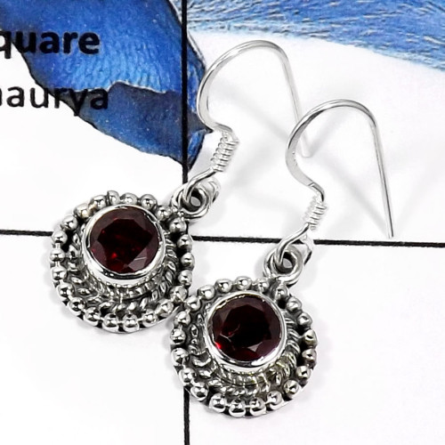 Garnet Cut D - SDE572-Fabulous Cut Gemstone Designer Wedding Earrings 925 Sterling Silver