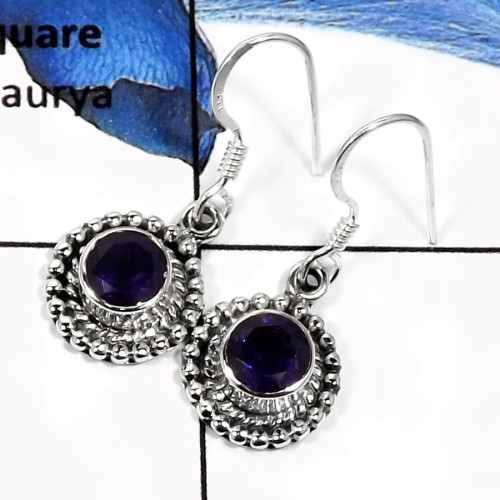 Amethyst Cut E - SDE572-Fabulous Cut Gemstone Designer Wedding Earrings 925 Sterling Silver