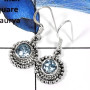 Blue Topaz O - SDE572-Fabulous Cut Gemstone Designer Wedding Earrings 925 Sterling Silver
