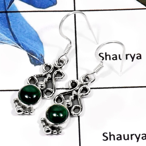 Malachite C - SDE571-Elegant Party Look Designer Earrings 925 Sterling Silver