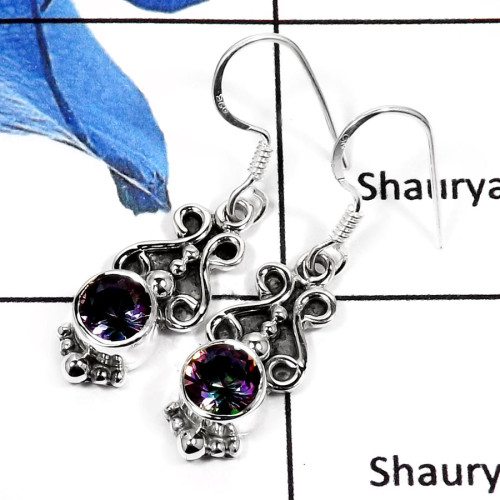 Mystic Quartz A - SDE570-Exclusive Cut Gemstones Light Weight Earrings 925 Sterling Silver Mystic Quartz A - SDE570-Exclusive Cut Gemstones Light Weight Earrings 925 Sterling Silver