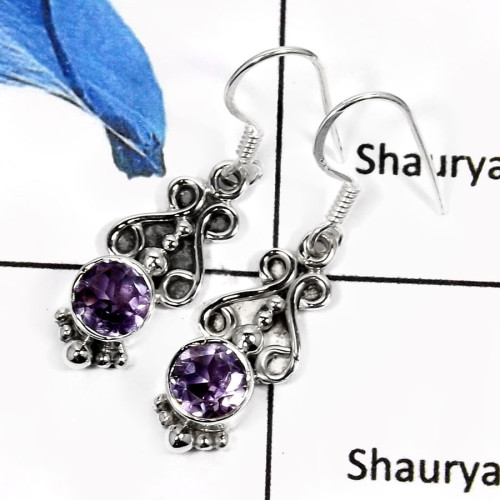 Amethyst Cut O - SDE570-Exclusive Cut Gemstones Light Weight Earrings 925 Sterling Silver Amethyst Cut O - SDE570-Exclusive Cut Gemstones Light Weight Earrings 925 Sterling Silver