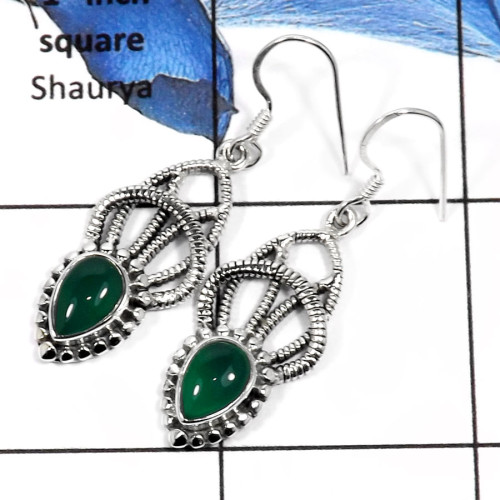 Green Onyx A - SDE569-Eye Catching Colorful Gemstones Designer Earrings 925 Sterling Silver
