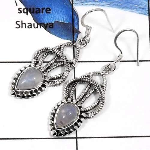 Rainbow Moonstone B - SDE569-Eye Catching Colorful Gemstones Designer Earrings 925 Sterling Silver