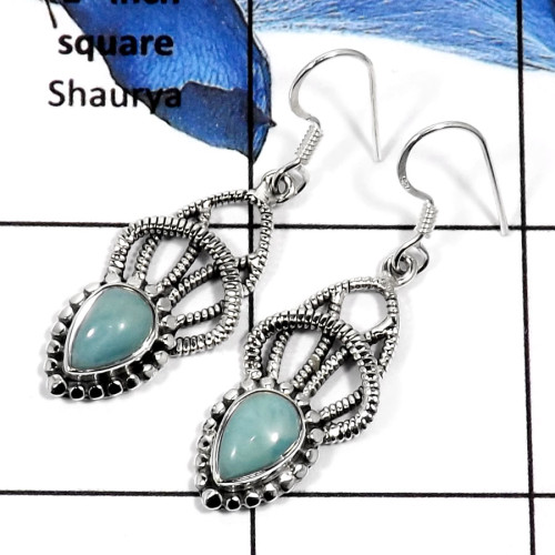 Larimar Cab C - SDE569-Eye Catching Colorful Gemstones Designer Earrings 925 Sterling Silver