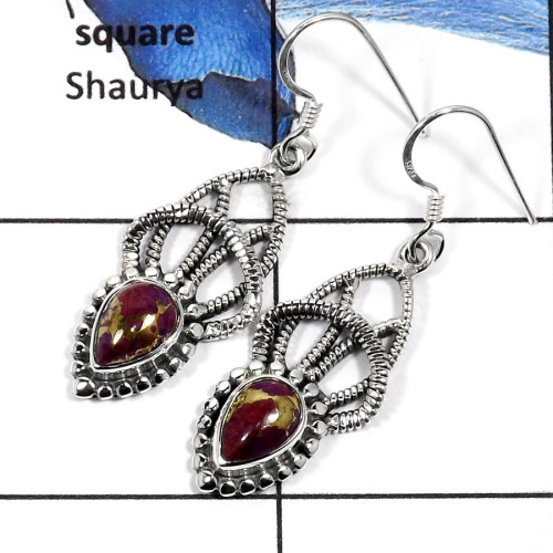 Purple Copper Turquoise D - SDE569-Eye Catching Colorful Gemstones Designer Earrings 925 Sterling Silver