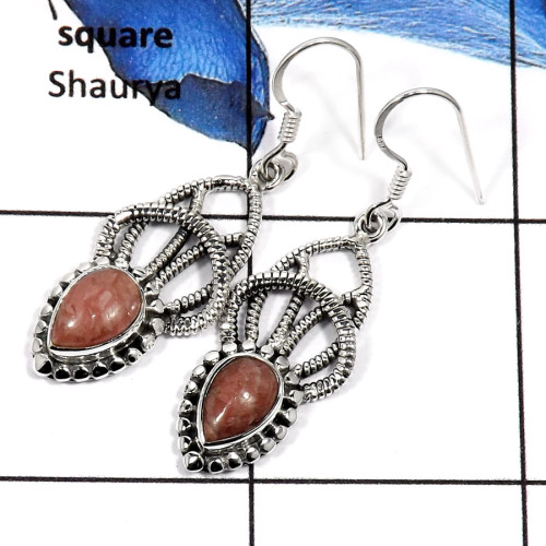 Rhodochrosite E - SDE569-Eye Catching Colorful Gemstones Designer Earrings 925 Sterling Silver