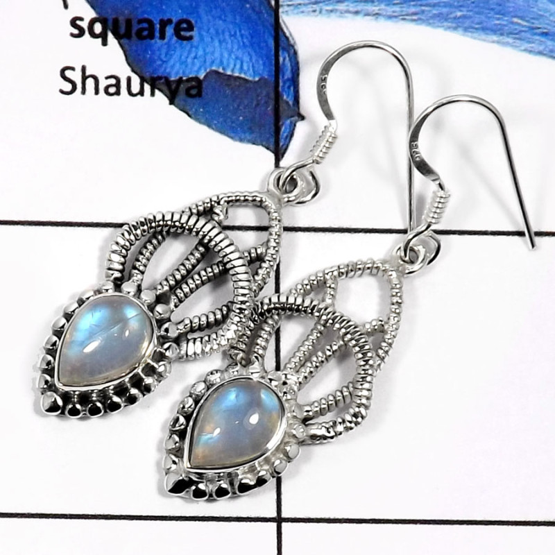 Rainbow Moonstone G - SDE569-Eye Catching Colorful Gemstones Designer Earrings 925 Sterling Silver