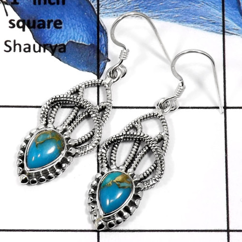 Blue Copper Turquoise I - SDE569-Eye Catching Colorful Gemstones Designer Earrings 925 Sterling Silver