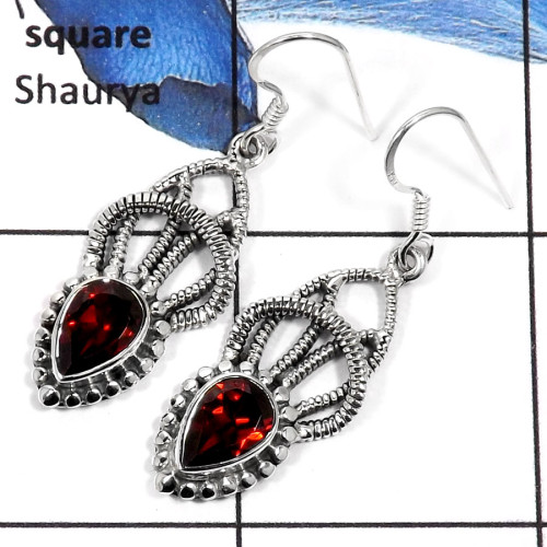 Garnet Cut O - SDE567-Attracting Cut Gemstones Handmade Women's Earrings 925 Sterling Silver