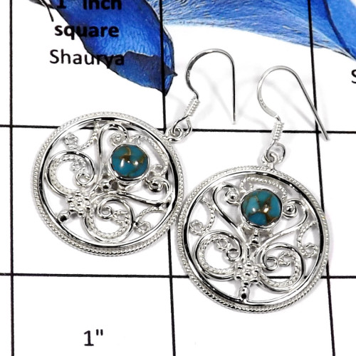 Blue Copper Turquoise O - SDE566-Stunning New Design Wholesale Handmade Earrings 925 Sterling Silver