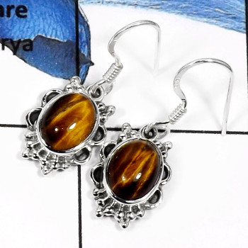 Tiger Eye O - SDE563-Elegant New Design Fashion Earrings 925 Sterling Silver