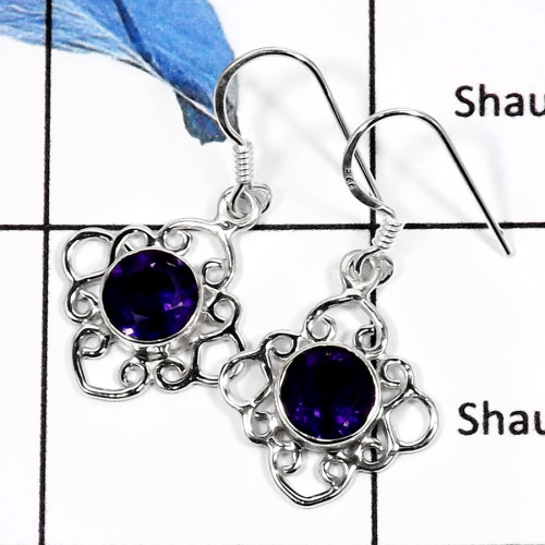 Amethyst Cut C - SDE555-Stunning Cut Gemstone Designer Wholesale Earrings 925 Sterling Silver
