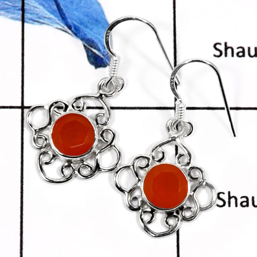 Carnelian Cut D - SDE555-Stunning Cut Gemstone Designer Wholesale Earrings 925 Sterling Silver