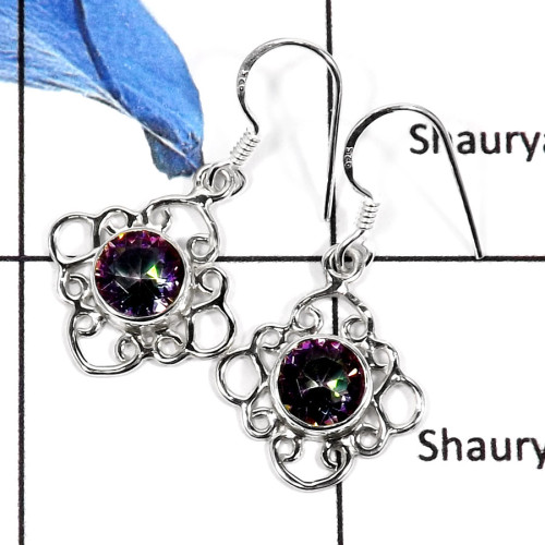 Mystic Quartz O - SDE555-Stunning Cut Gemstone Designer Wholesale Earrings 925 Sterling Silver