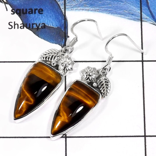 Tiger Eye D - SDE554-Attracting Cabochon Gemstones Fashionable Earrings 925 Sterling Silver Tiger Eye D - SDE554-Attracting Cabochon Gemstones Fashionable Earrings 925 Sterling Silver