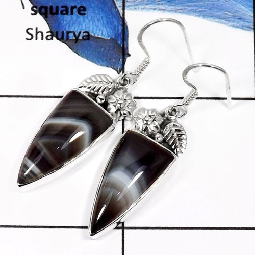 Botswana Agate F - SDE554-Attracting Cabochon Gemstones Fashionable Earrings 925 Sterling Silver
