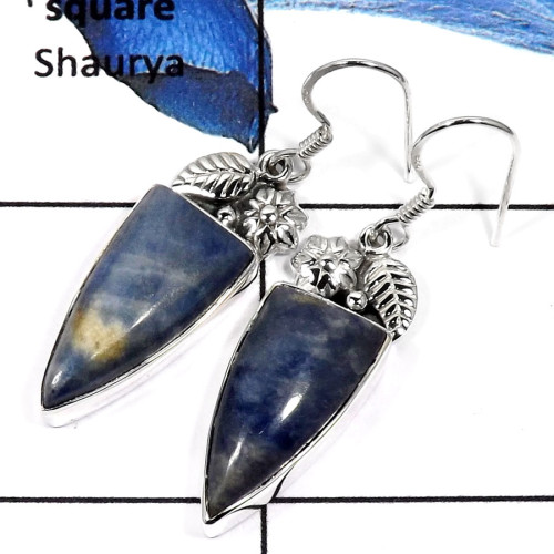 Sodalite G - SDE554-Attracting Cabochon Gemstones Fashionable Earrings 925 Sterling Silver Sodalite G - SDE554-Attracting Cabochon Gemstones Fashionable Earrings 925 Sterling Silver