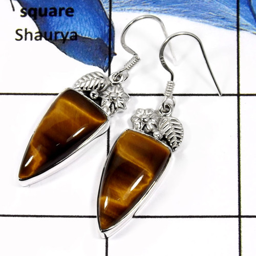 Tiger Eye H - SDE554-Attracting Cabochon Gemstones Fashionable Earrings 925 Sterling Silver Tiger Eye H - SDE554-Attracting Cabochon Gemstones Fashionable Earrings 925 Sterling Silver