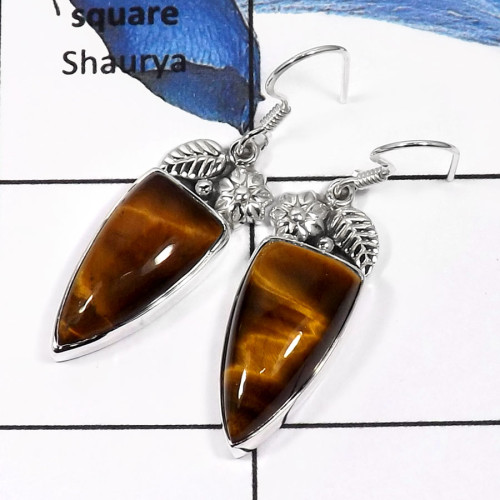 Tiger Eye I - SDE554-Attracting Cabochon Gemstones Fashionable Earrings 925 Sterling Silver Tiger Eye I - SDE554-Attracting Cabochon Gemstones Fashionable Earrings 925 Sterling Silver