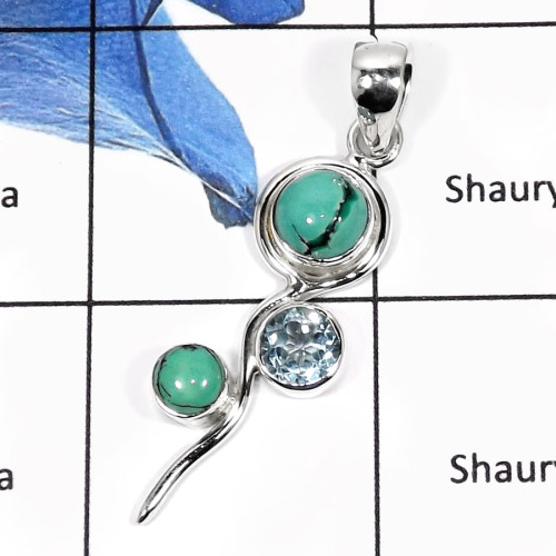 Tibet Turquoise & Blue Topaz A - SSP757-Eye Catching New Design Cab & Cut Women's Pendants 925 Sterling Silver Tibet Turquoise & Blue Topaz A - SSP757-Eye Catching New Design Cab & Cut Women's Pendants 925 Sterling Silver