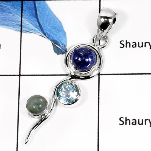 Tanzanite & Blue Topaz B - SSP757-Eye Catching New Design Cab & Cut Women's Pendants 925 Sterling Silver Tanzanite & Blue Topaz B - SSP757-Eye Catching New Design Cab & Cut Women's Pendants 925 Sterling Silver