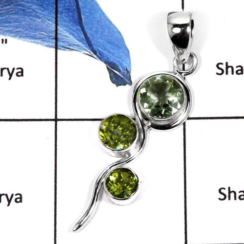 Green Amethyst Cut & Peridot G - SSP757-Eye Catching New Design Cab & Cut Women's Pendants 925 Sterling Silver Green Amethyst Cut & Peridot G - SSP757-Eye Catching New Design Cab & Cut Women's Pendants 925 Sterling Silver