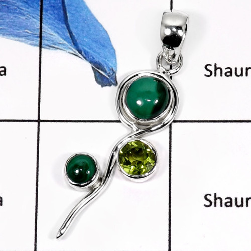 Malachite & Peridot O - SSP757-Eye Catching New Design Cab & Cut Women's Pendants 925 Sterling Silver Malachite & Peridot O - SSP757-Eye Catching New Design Cab & Cut Women's Pendants 925 Sterling Silver