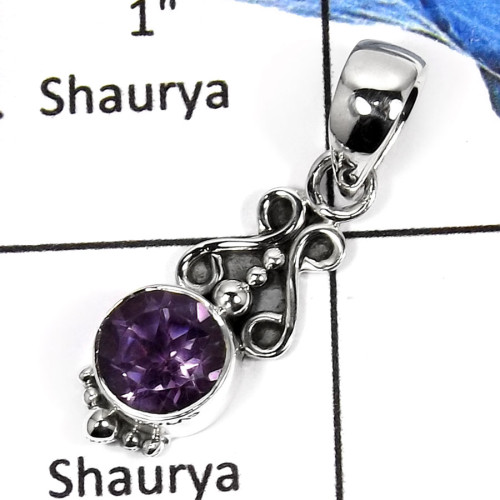 Amethyst Cut O - SSP755-Natural Cut Gemstones Handmade Fashion Pendants 925 Sterling Silver Amethyst Cut O - SSP755-Natural Cut Gemstones Handmade Fashion Pendants 925 Sterling Silver